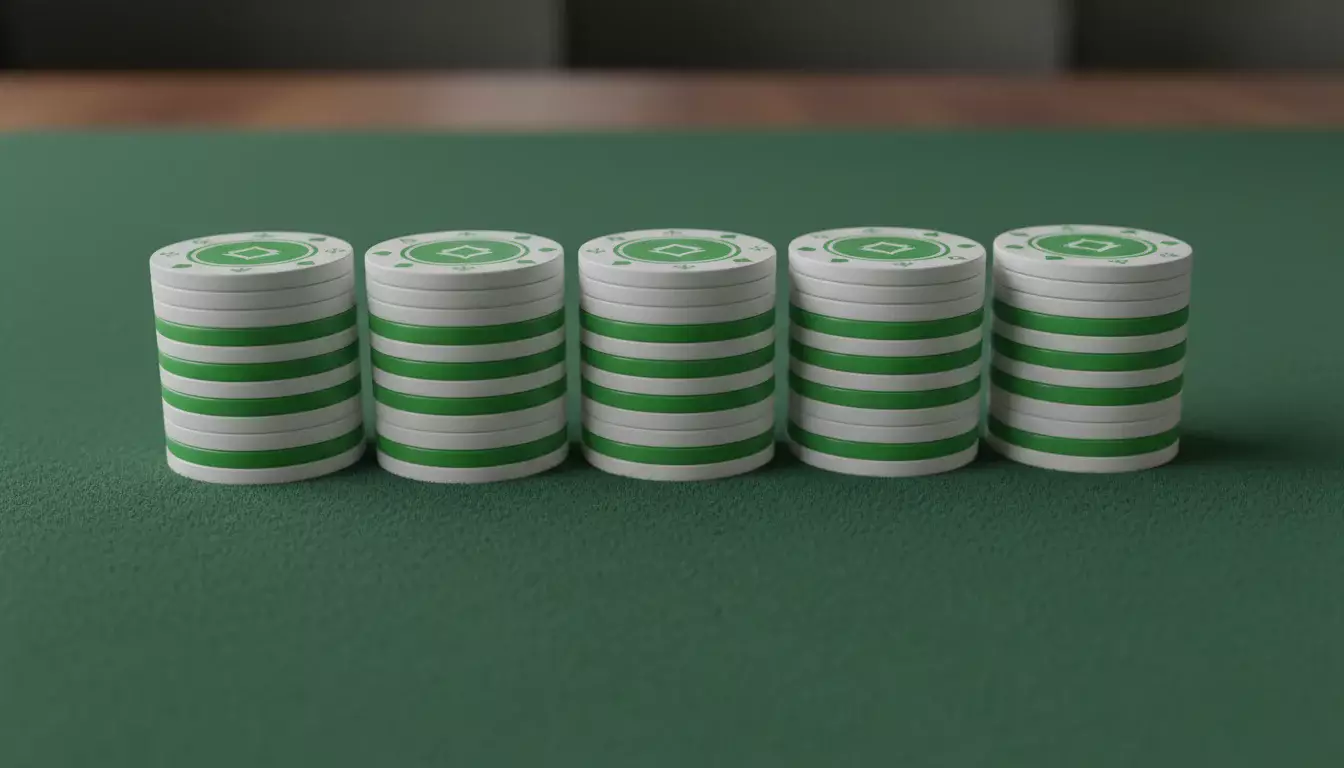 Une rangée uniforme de jetons de paris symboliques alignés de manière régulière représentant le flat betting